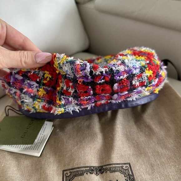 NWT GUCCI LAME BERET CAP Check Lame Sz M Multicolour Violet Tweed - Picture 5 of 14